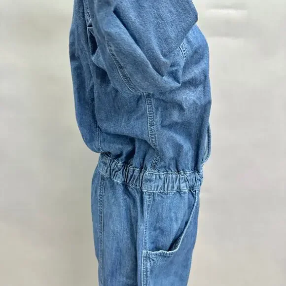 Free‎ People Archie Denim Jumpsuit Coveralls Utility Size Medium Barrel Leg